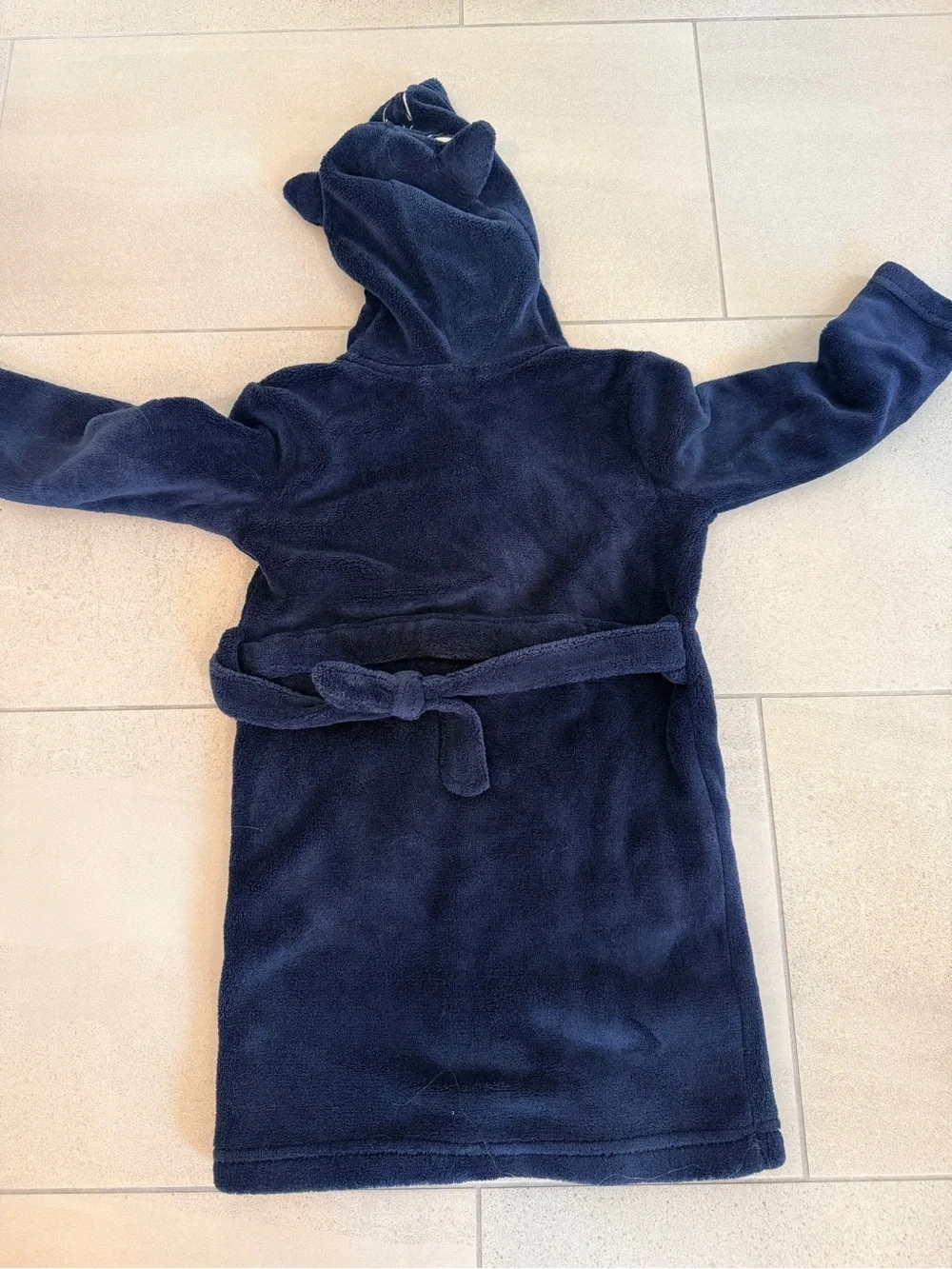 Kids Plush Hooded Robe with Character Face - Navy
